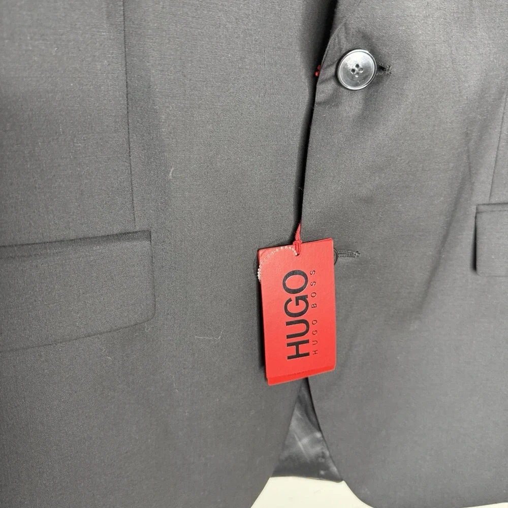 NWT‎ Hugo Boss Mens Modern Fit Super Flex Windowpane Suit Jacket Black 44R